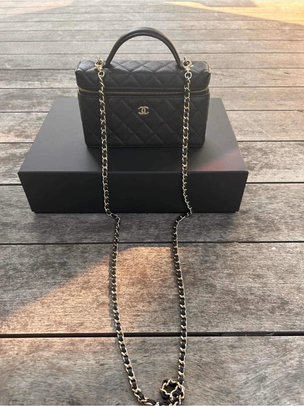 Chanel Black Quilted Slim Vanity Crossbody with Gold Chain